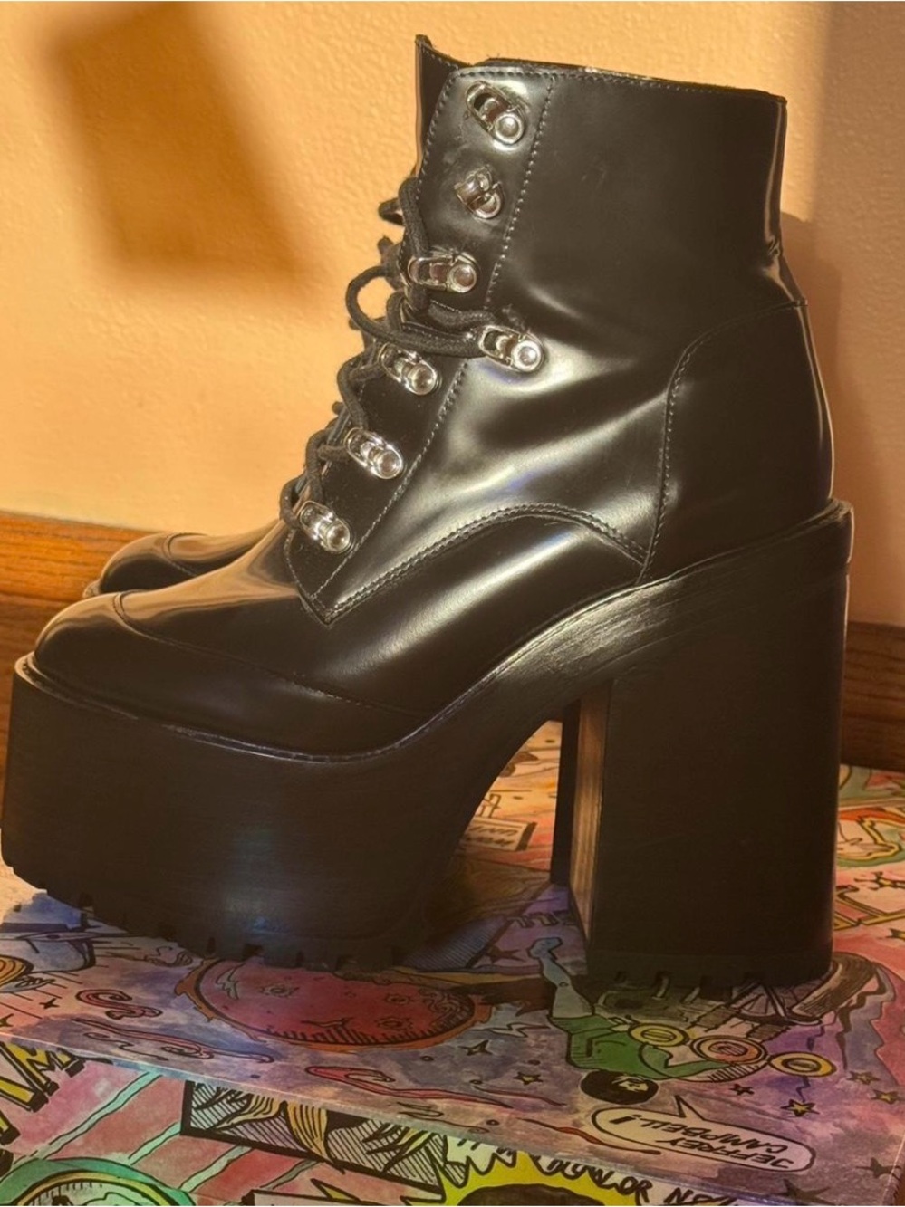 Jeffrey Campbell Fenrock platform leather heel booties size 10 - Picture 3 of 8